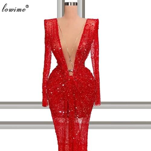 Plus Size Red Evening Dresses Long Sleeves Formal Evening Gowns Middle East Celebrity Dresses Special Occasion Suknie Wieczorowe