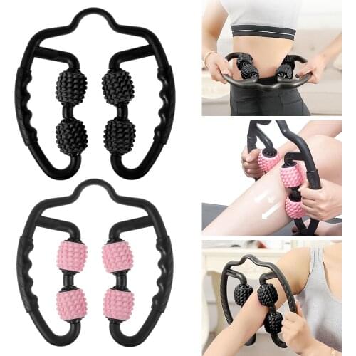 U Shape Trigger Point Massage Roller Yoga Block Massage Roller for Arm Leg Neck Muscle Tissue Yoga Pilates Sports 4 Wheel Roller