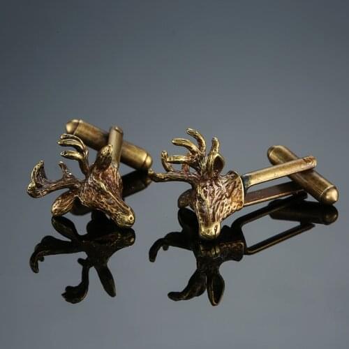 Christmas Gifts Deer Head Cufflinks Mens Present France Shirt Copper Cuff links Gold Cuff Buttons For Dad Animal Mens Jewelry