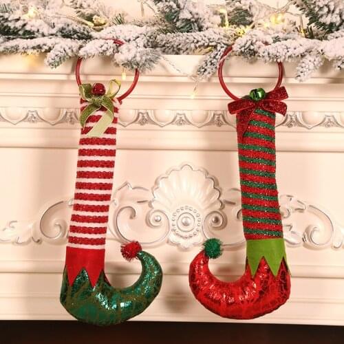 Christmas Decorations Elf Feet Iron Hoop Door Hanging Bell Holiday Home Door Elf Boots Door Ring Ornaments Christmas Craft 2022