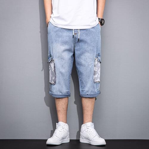 New in summer 2021 Mens casual elastic waist denim shorts Fashion mens multi-pocket shorts denim Brand clothing