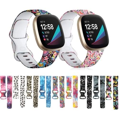 L/S Printing Silicone Strap For Fitbit Versa 3/Sense Smart Watch Band Pattern Floral Bracelet Straps For Fitbit Versa 3 Correa
