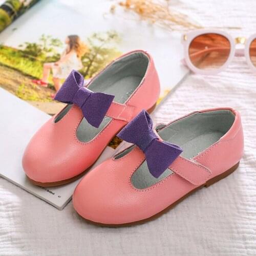 Girls Genuine Leather Princess Shoes with Bow-tie, Kid Dance Peformance Sneakers, Students shoes, White, Black, Pink, size 21-30