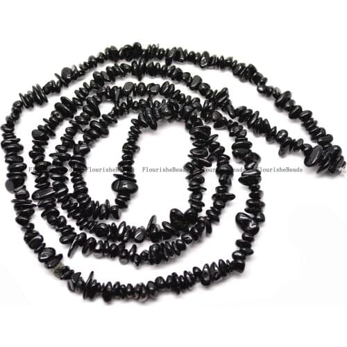 High Quality Natural Black Tourmaline Stone Chips Loose Beads DIY Jewelry Making Supplies 32" Length