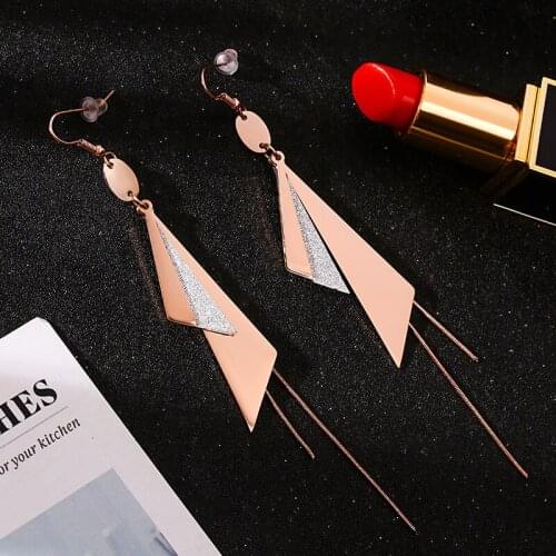 YUN RUO New Arrival Elegant Frosted Triangle Dangle Earring Woman Rose Gold Color Titanium Steel Jewelry Birthday Gift Not Fade