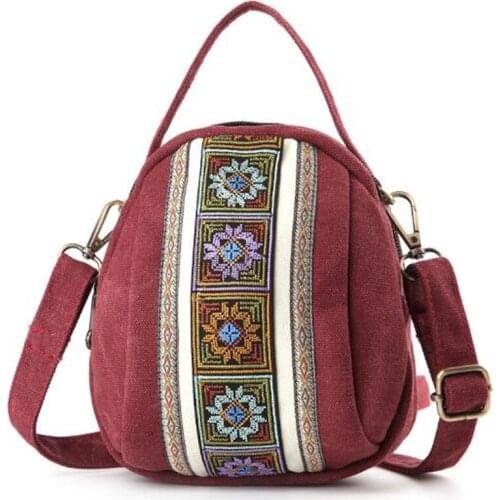 2021 Summer Retro Women Messenger Bags National Embroidery Mini Canvas Totes Bag Female Mobile Phone Coin Purse Shoulder Bag