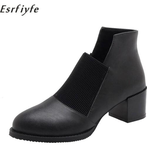 ESRFIYFE 2020 New Winter Boots Women Large Size Ankle Boots Women Pu Leather Boots Women High Heels Thick Soles Basic Botas Muje