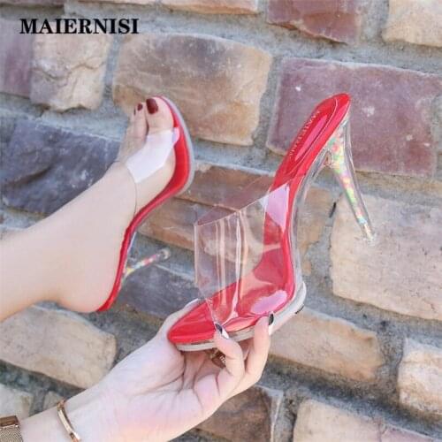 MAIERNISI Newly Arrived High Heel Slippers Novelty Luminous Sand Design Fluorescence Sexy High Heels Sandal Women Nightclub Shoe