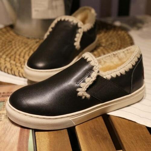 EIOUPI warm winter snow boots real sheep fur sheepskin leather women casual fashion thread sewing ankle flat boot ju450-125