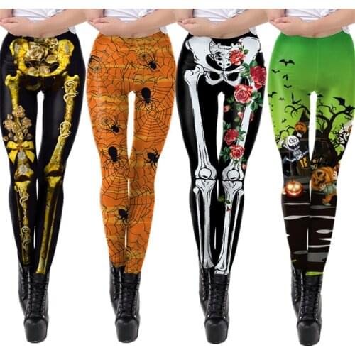 8Style 2020 Women Adult Halloween Costumes Cosplay Scary Pant Skeleton Pumpkin Flexible Tight Carnival Party Skull Trousers