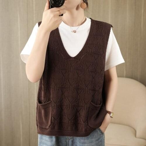 Spring 2021 100% cotton knit vest womens v-neck loose outer wear fashionable vest sweater sleeveless waistcoat tide