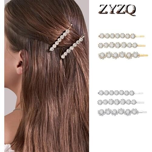 ZYZQ Korean Version Of The New Sweet Metal Crystal Hairpin Creative Flower Word Side Clip Set Hairpin