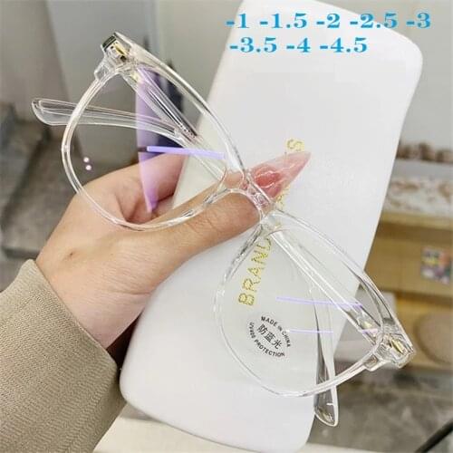 -1.0 1.5 2.0 2.5 3.0 to 6.0 Transparent Finished Myopia Glasses Men Women Black Clear Prescription Shortsighted Eyewear