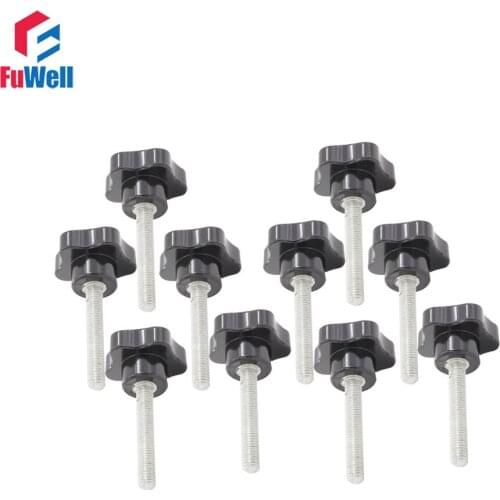 10pcs M5 x 50mm Thread Length 25mm Plastic Black Head Dia. Star Knobs Grip Clamping Screw On Type Knob Handles
