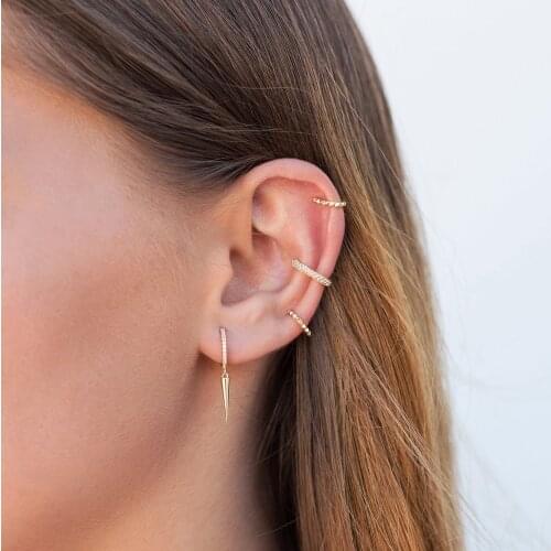 2021 New Fashion Minimalist Gold Color Plated Small Hoop Earrings For Women Punk CZ Spikes Huggie Delicate Fashion Jewelry