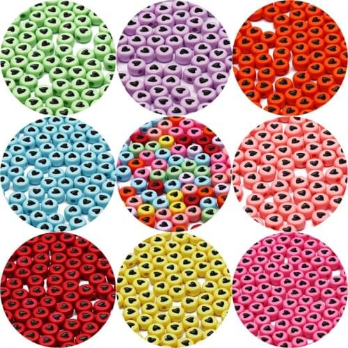 4*7mm Multicolor Acrylic Heart Beads Round Flat Loose Spacer Beads For Jewelry Making Handmade Charm Diy Accessories Wholesale