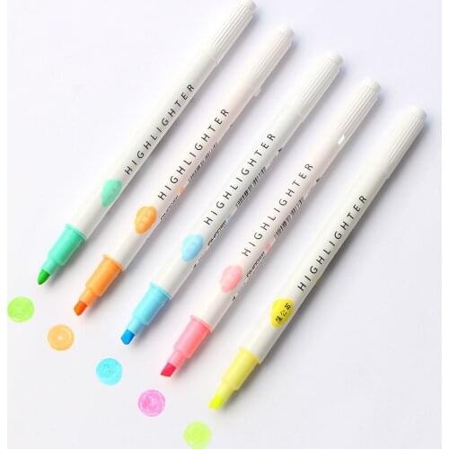 5Pcs /Box Eye Protection Double-head Highlighter Set Manual Diary Decoration Lamp Color Marker Pen Thin Line Pen Fixed