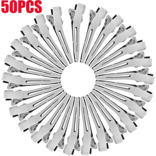 50pcs DIY Silver Flat Metal Single Prong Alligator Hair Clip Barrette Pro Hairdressing Salon Sectioning Hair Styling Tool