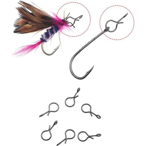 50PCS/bag Fly Fishing Snap Quick Change for Flies Hook Lures Stainless Steel Lock Black Fishing Snaps Lures Clip Fly Fishing