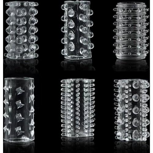 6pcs/set Reusable Silicone Transparent Crystal Condoms Time Delay Cock Ring Soft Lock Sperm Sleeve Erotic Adult Sex Toys for Men