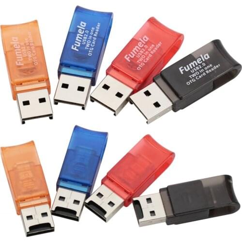 Micro USB To USB Adapter Retractable Head Micro USB 2.0 OTG Connector + Portable Micro SD Card Reader Wholesales 300pcs/lot
