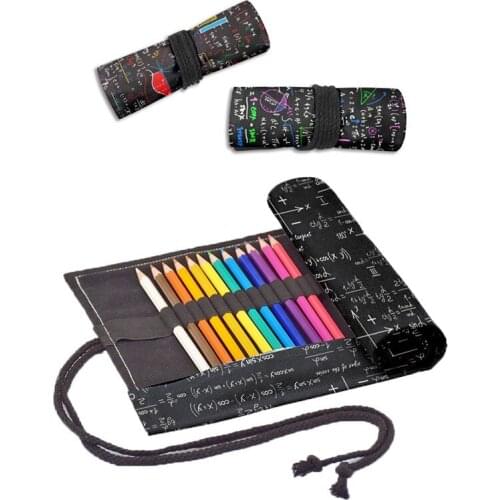 New Mathematical Formula Print Pencil Case Unisex 12/24/36/48/72 Holes Canvas Roll Pencil Case Student School Supplies Pen Bag