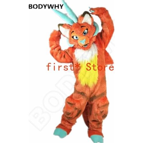 Long Fur Fox Orange Husky Dog Wolf Mascot Fursuit Costume Suits Cosplay Party Birthday Dress Adult Halloween Christmas Character