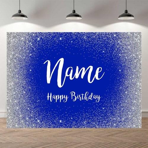 New Anniversaire Customize Background Sliver Glitter Blue Photo Booth Backdrop Banner Happy Birthday Party Decoration Photocall