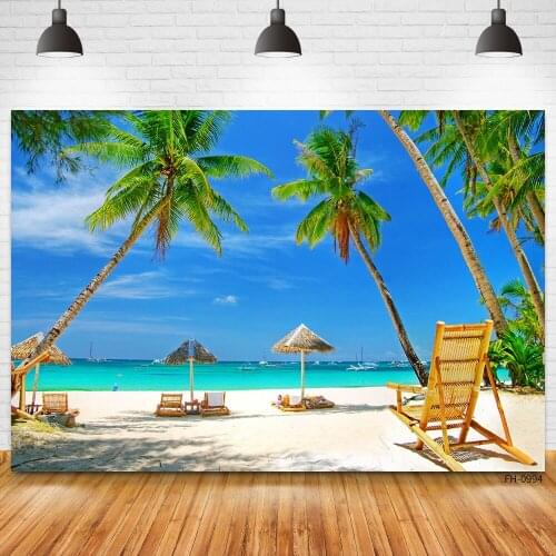Photography Backdrop For Baby Birthday Summer Holiday Party Photocall Tropical Beach Sea Sky Palms Tree Photo Studio Backgrounds
