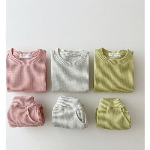 Spring and Autumn Baby Suit Solid Infat Set Tees and Shorts 2Pcs Korean Toddler Clohes