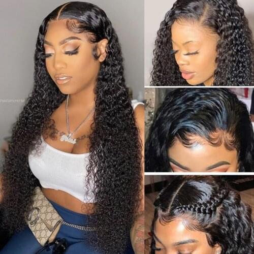 Kinky Curly Human Hair Wig Brazilian Remy Deep Curly With Baby Hair13X4 Lace Front Human Hair Wigs For Black Women Jerry Curl