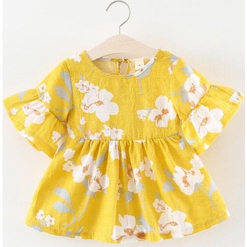 Summer Casual Baby Girls Dress Sundress Outfits Clothes baby dress Floral Print Dress Cotton Kids Flare Sleeve Dresses