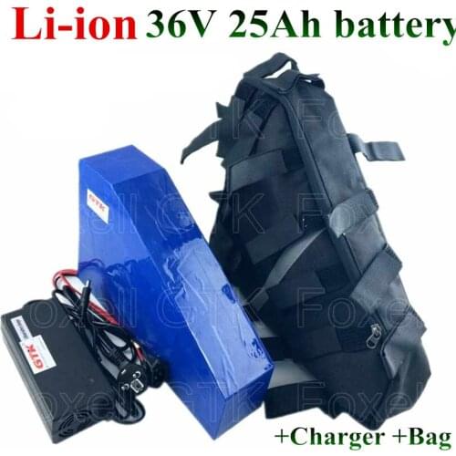 GTK 36V 25Ah Li-ion battery pack not lead acid for mountain cycling metal case battery bag+5A charger+free shipping