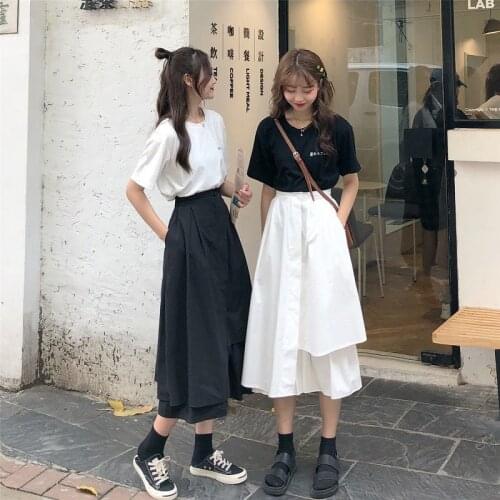 Fashion Dress Suit for Female Students Summer New Korean Style Slimming Irregular Skirt Girlfriends Clothes Two-Piece Suit
