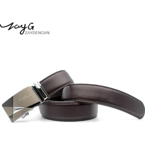 ZAYG Fashion Men Brown Belts Alloy Automatic Buckle Belt Genuine Leather Belts For Men Business Deluxe Leather Leisure Belt