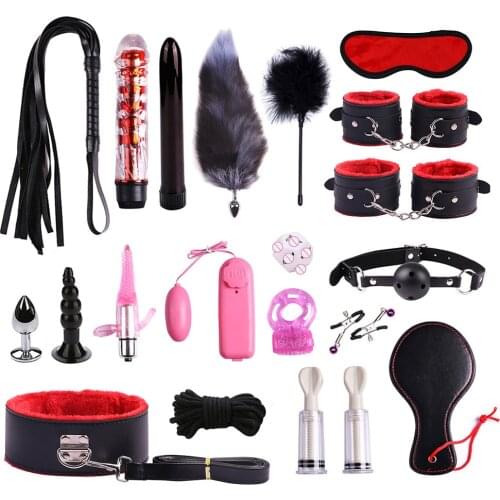 Sex Bondage Kit Adult Games Set Gag Handcuffs Anal Plug Whip Restrain ropes Blindfold for Couples BDSM Sex toys for couples