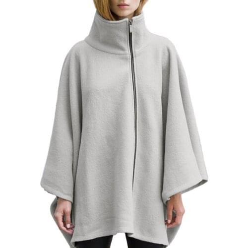 Capes Ponchos Women High Neck Bat Sleeve Zipper Causal Jacket Women 2021 Celmia Winter Loose Vintage Cloaks Female LD2257