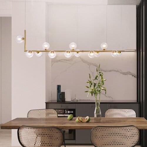 Nordic Dining Room Simple Straight G9 Led Pendant Lights Gold Black Metal Clear Glass Hanging Lamp Adjustable Suspend Drop light