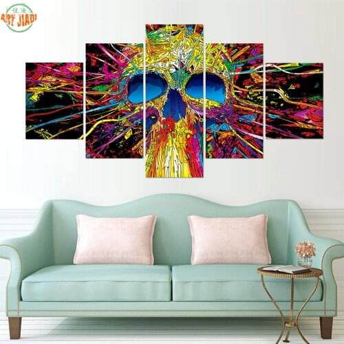 New 5 Pieces/sets Canvas Art Canvas Paintings Colorful Skull Lines Living Room Decorations For Home Wall Art Prints Canvas\J0404