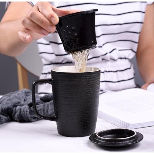 Office mug With Lid Large Capacity Custom Ceramic Filter Cup Office Liner Simple Bottle For Water Coffee Travel Mug Cup