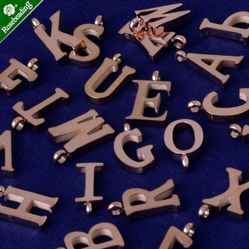Stainless steel rose gold Letter Pendant Charm Letter Name necklace bracelet diy personalize jewelry n-z,sold 1pc/lot
