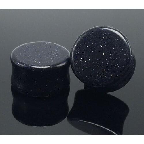 Pair Organic Stone Ear Tunnels Flesh Plugs Dark Blue 6mm-16mm Doubel Flare Saddle Earlet Taper Earrings Body Jewelry Ear Gauges