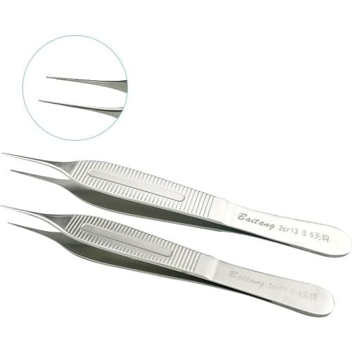 Stainless Steel Tweezers teeth/teethless Forceps 0.4mm 0.6mm Cosmetic and Plastic Surgery Tools