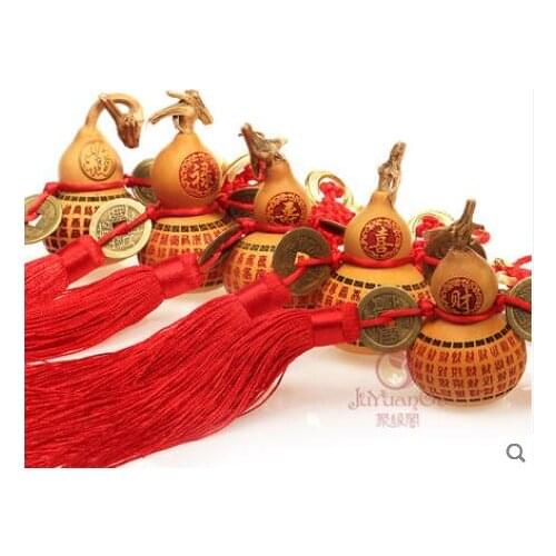 Carved natural gourd hanging pendant leading eight diagrams six words, genuine wooden ornaments statue home decoration wedding