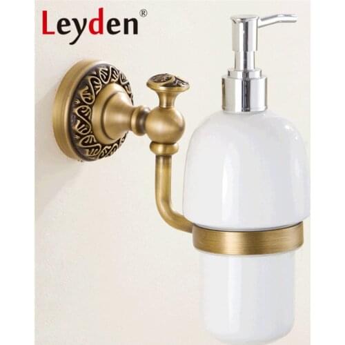 Leyden Luxury Wall Mounted Liquid Soap Dispenser with Antique Brass Finish Shampoo Liquid Soap Dispenser Bathroom Accessories