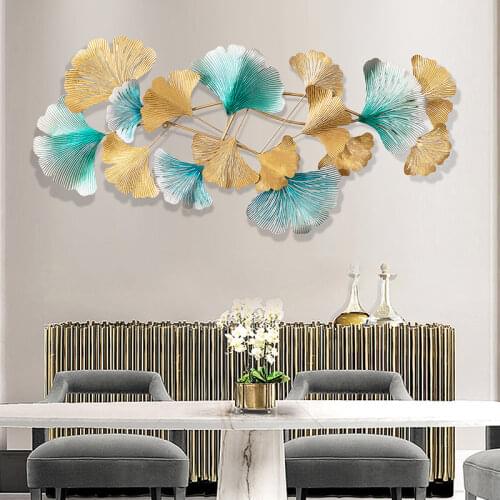 Luxurious Modern 3D Handmade Iron Wall Decoration Gingko Leaf Ornaments On The Background Wall Of living Room Decor Aesthetic