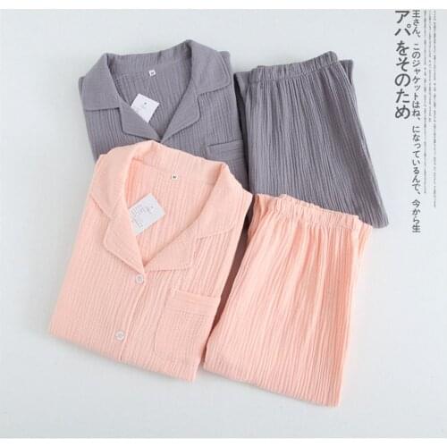 Shanghai Story Doube Sided Crepe Cotton Pajamas Set for Couple Long-Sleeve Japanese Style Sleepwear