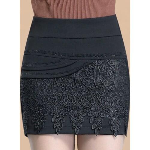 Summer Spring Casual Women 5XL 4XL Lace Patchwork Stretch Black Shorts Skirt , 2018 New Female Woman Slim High Waisted Shorts
