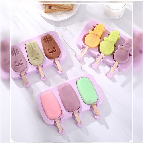 Silicone Ice Cream Mold Reusable with Lid DIY Homemade Dessert Ice Popsicle Mold Cartoon Kids Chocolate Mould DIY Tray