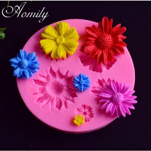 Aomily 6 Holes 3D Flowers Silicone Cake Fondant Mold DIY Handmade Cookies Chocolate Mould Bakeware Cake Pastry Baking Tool